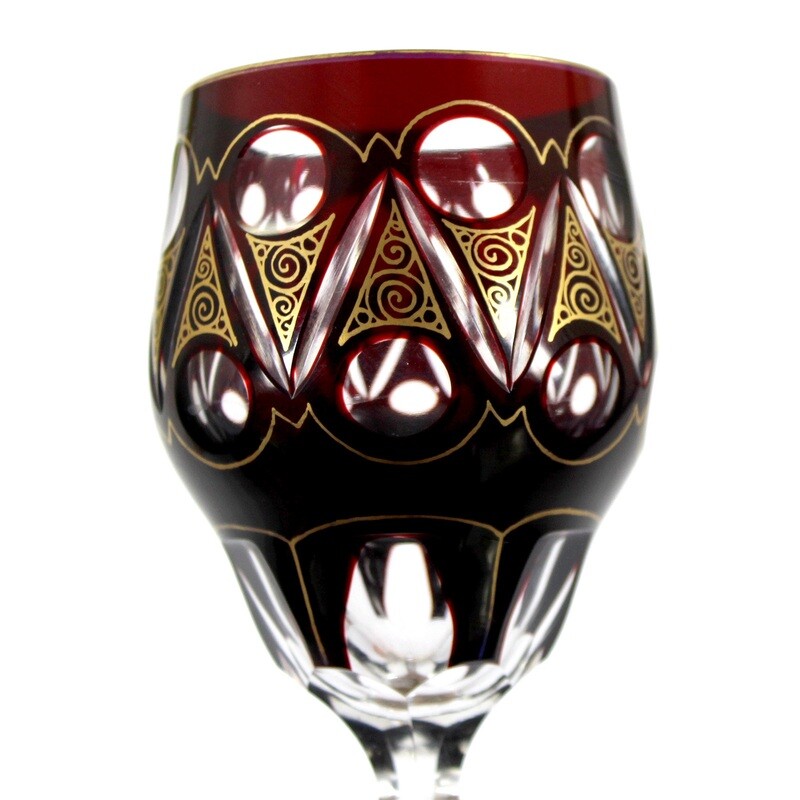 Stem glass with copper ruby overlay and gold painting, Josephinenhütte around 1910