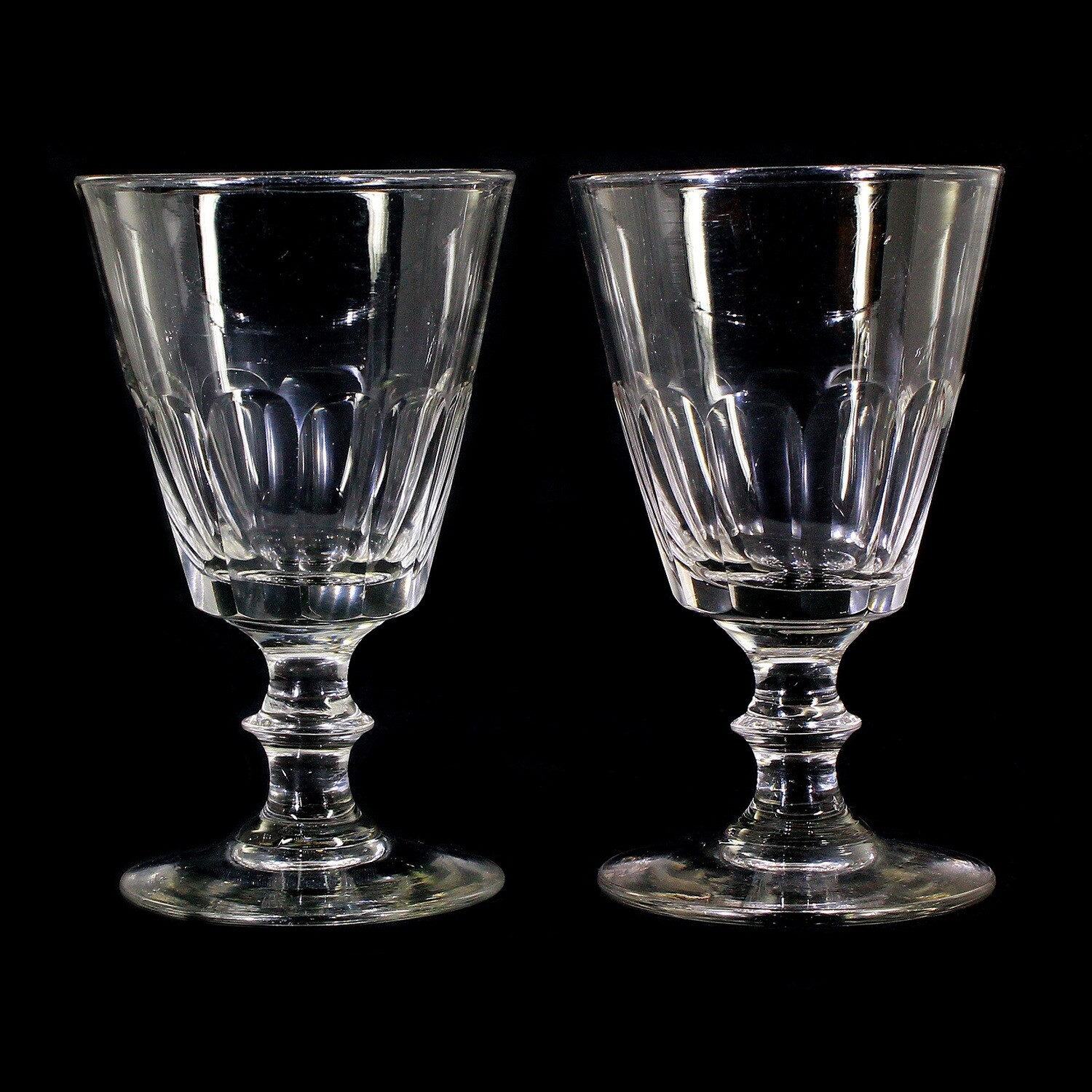 1. of 2. Burgundy glass / red wine glass with arched facets around 1880
