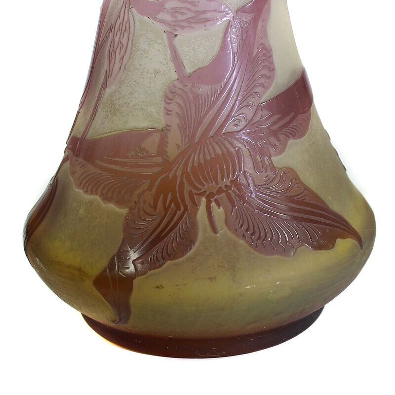 31cm tall vase with clematis, Emile Galle, Nancy, c.1900-04.