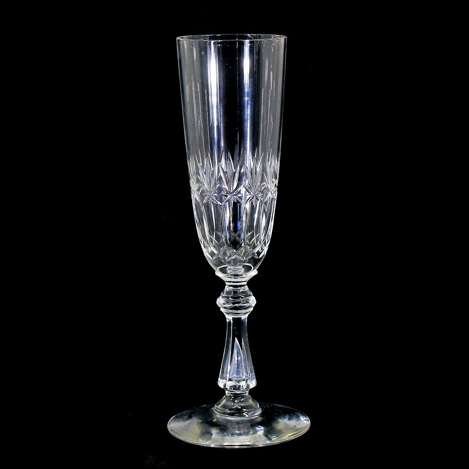 1st of 3. Champagne glass with baluster shaft and pierced air bubble, Fenner Glashütte