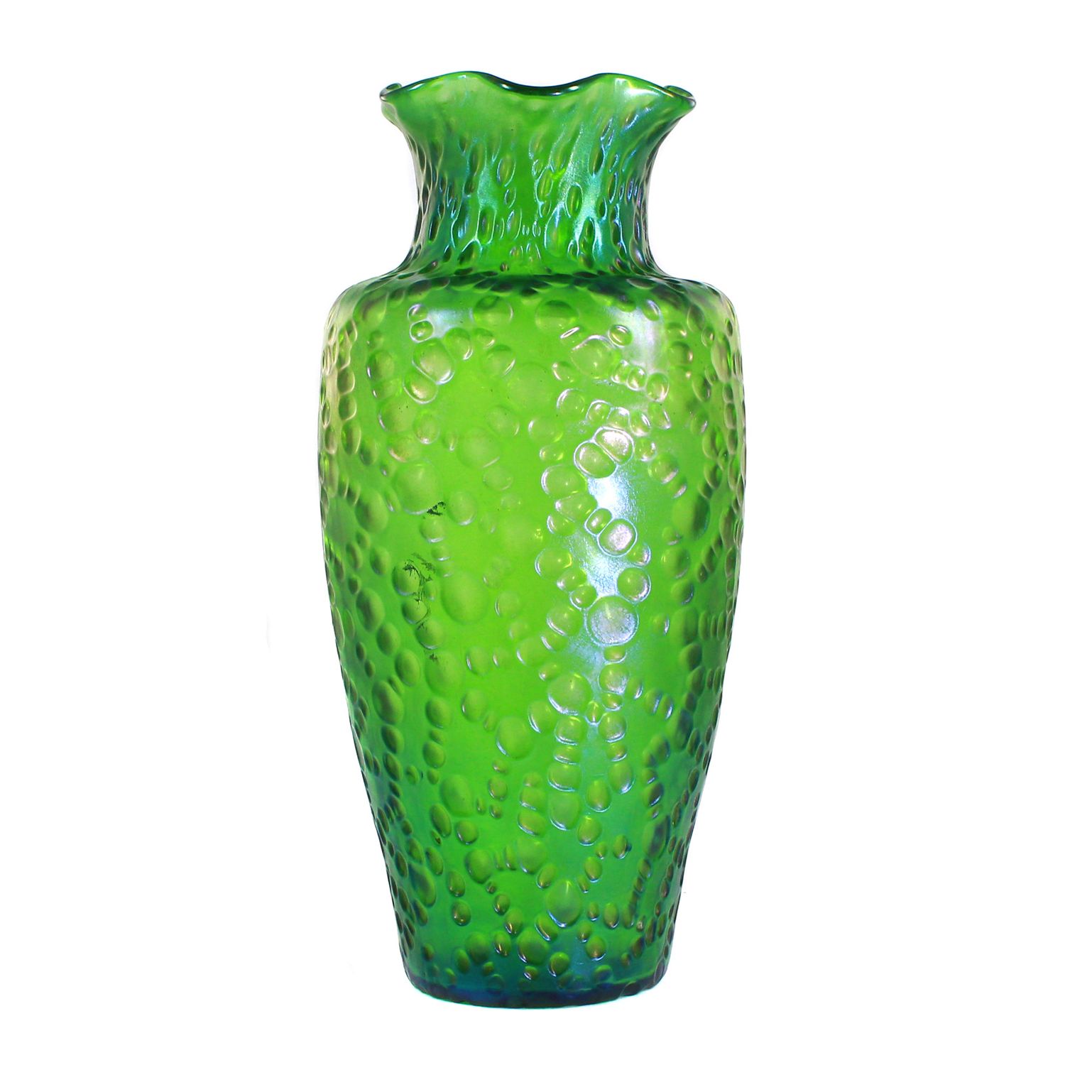 Large vase made of green glass, spherical, Loetz, creta Diaspora series around 1902