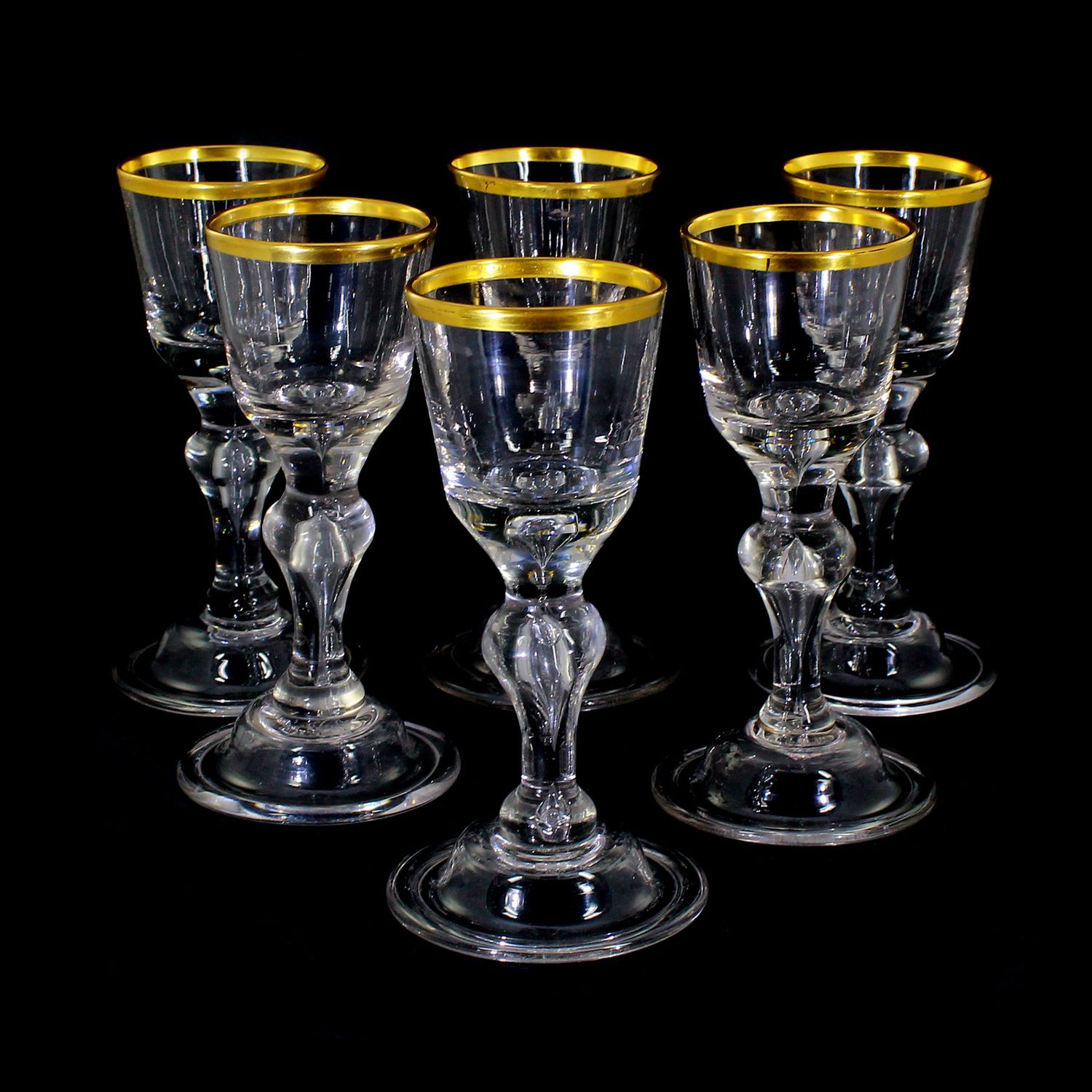 6 goblets made of colorless crystal glass with gold rim, Schorborn glassworks