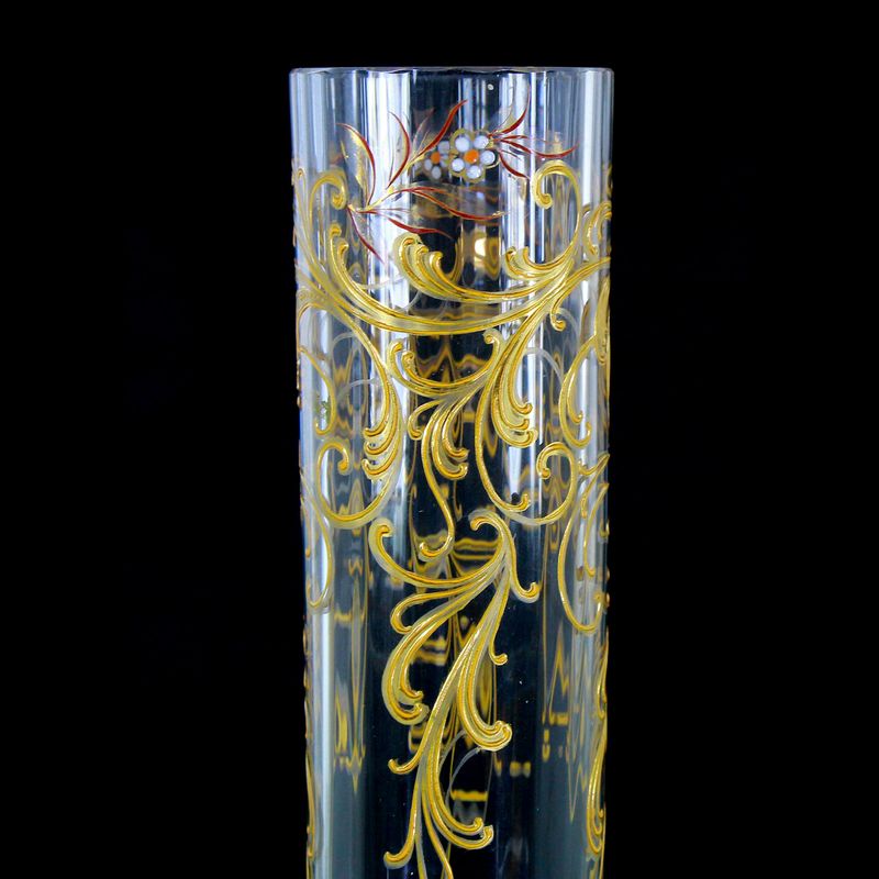 Rod glass with gold and enamel painting, Fritz Heckert, designed by Oskar Jummel