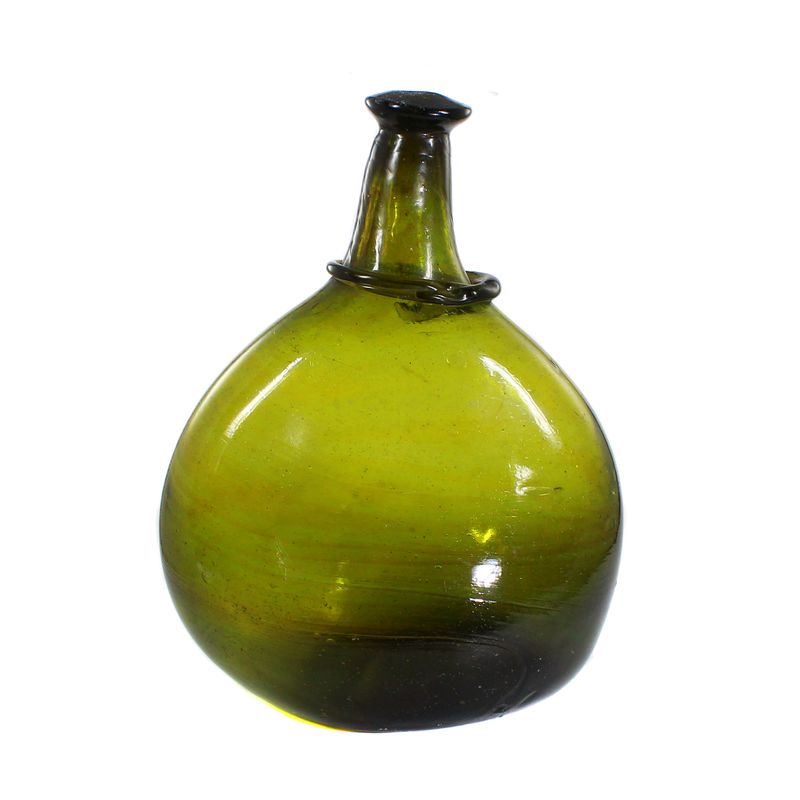 Bocksbeutel, saddle bottle made of olive green glass, Persia, 19th century