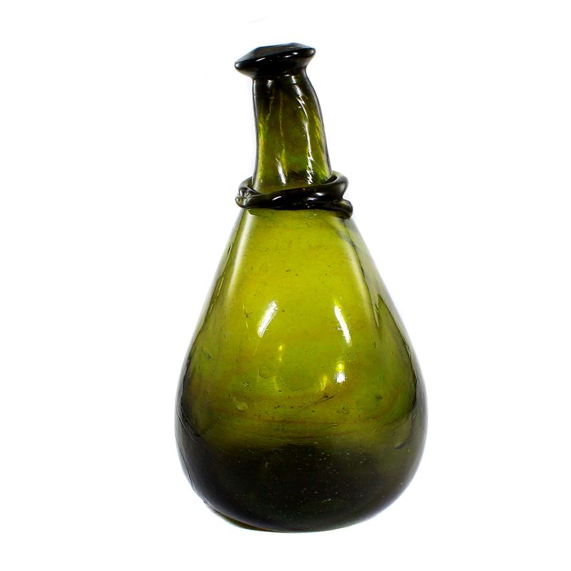 Bocksbeutel, saddle bottle made of olive green glass, Persia, 19th century