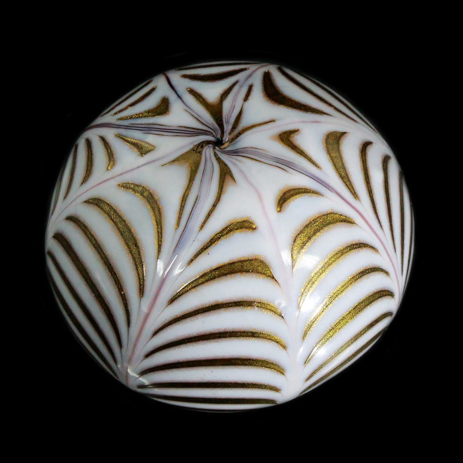 Paperweight with Fenicio decoration made of black glass with tin enamel overlay, Murano