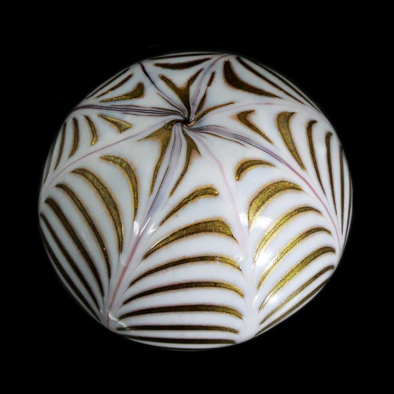 Paperweight with Fenicio decoration made of black glass with tin enamel overlay, Murano