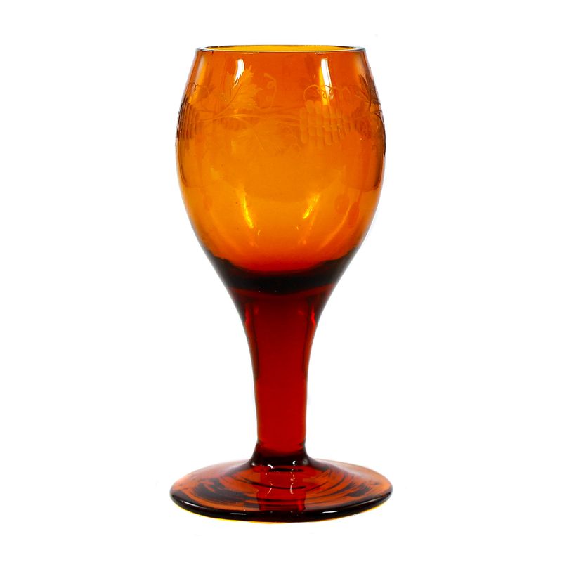 5 goblets made of amber-colored glass with decorative cut decoration, early 19th century. ​