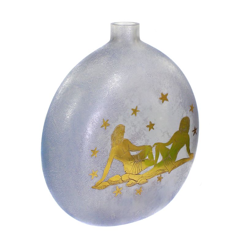 Vase in Corosso technique with the zodiac sign Gemini, signed Guiman, Murano