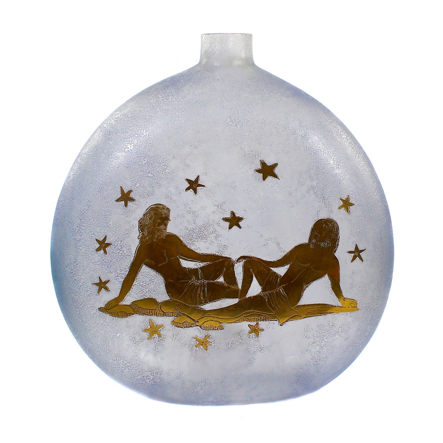 Vase in Corosso technique with the zodiac sign Gemini, signed Guiman, Murano