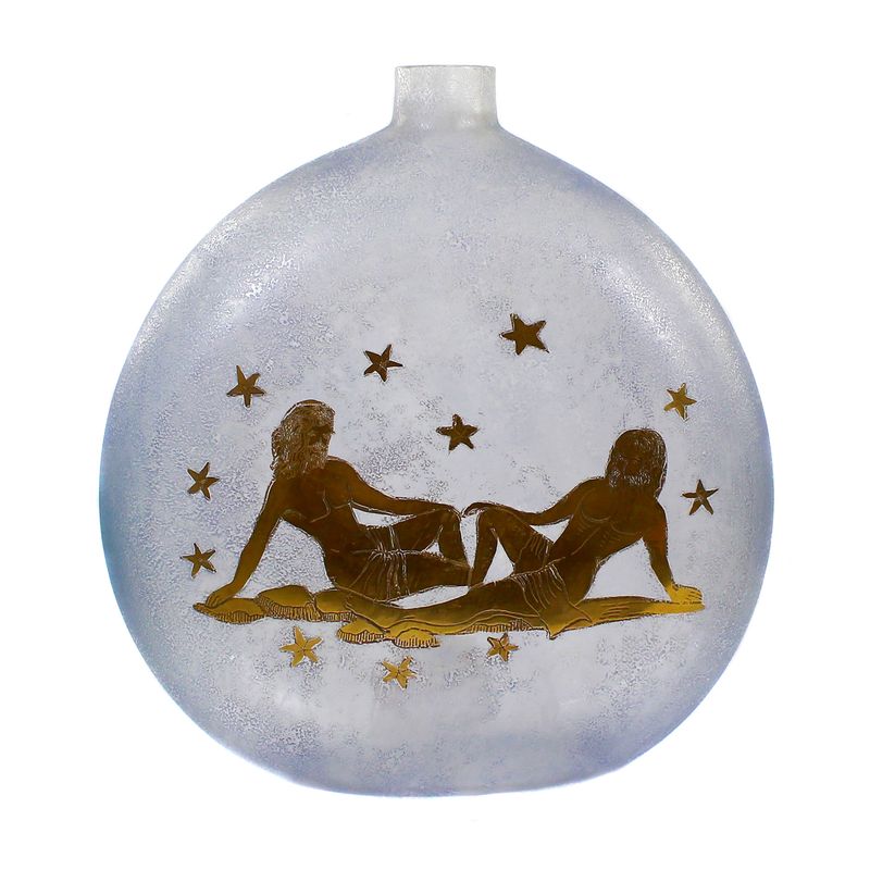 Vase in Corosso technique with the zodiac sign Gemini, signed Guiman, Murano