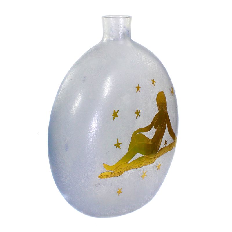Vase in Corosso technique with the zodiac sign Virgo, signed Guiman, Murano