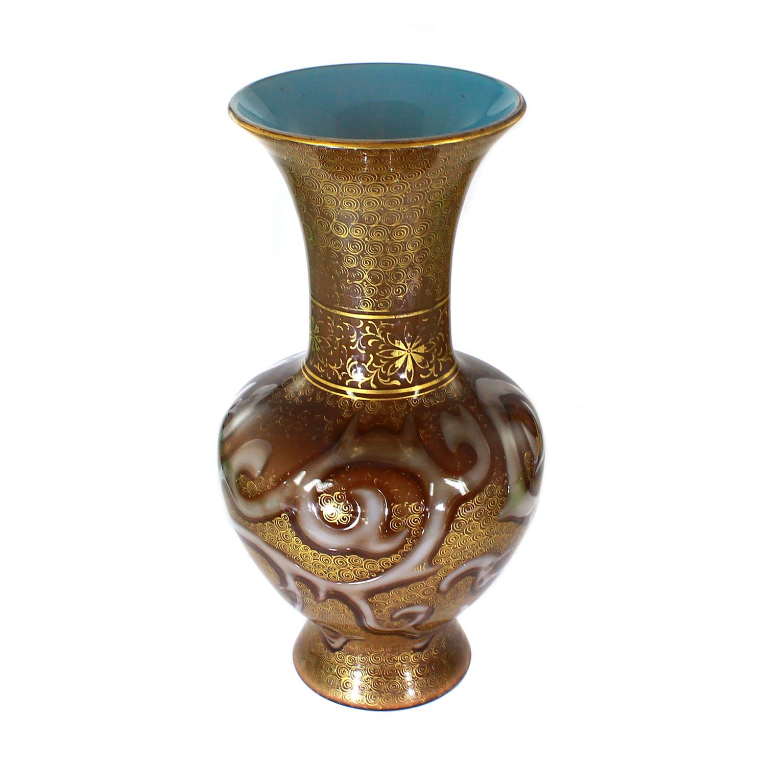 Vase with opaque blue inner rim, Loetz, Octopus series, around 1888