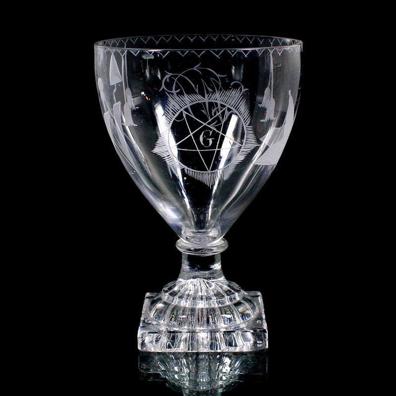 Masonic glass with cut ornamentation and square plinth, circa 1800-10