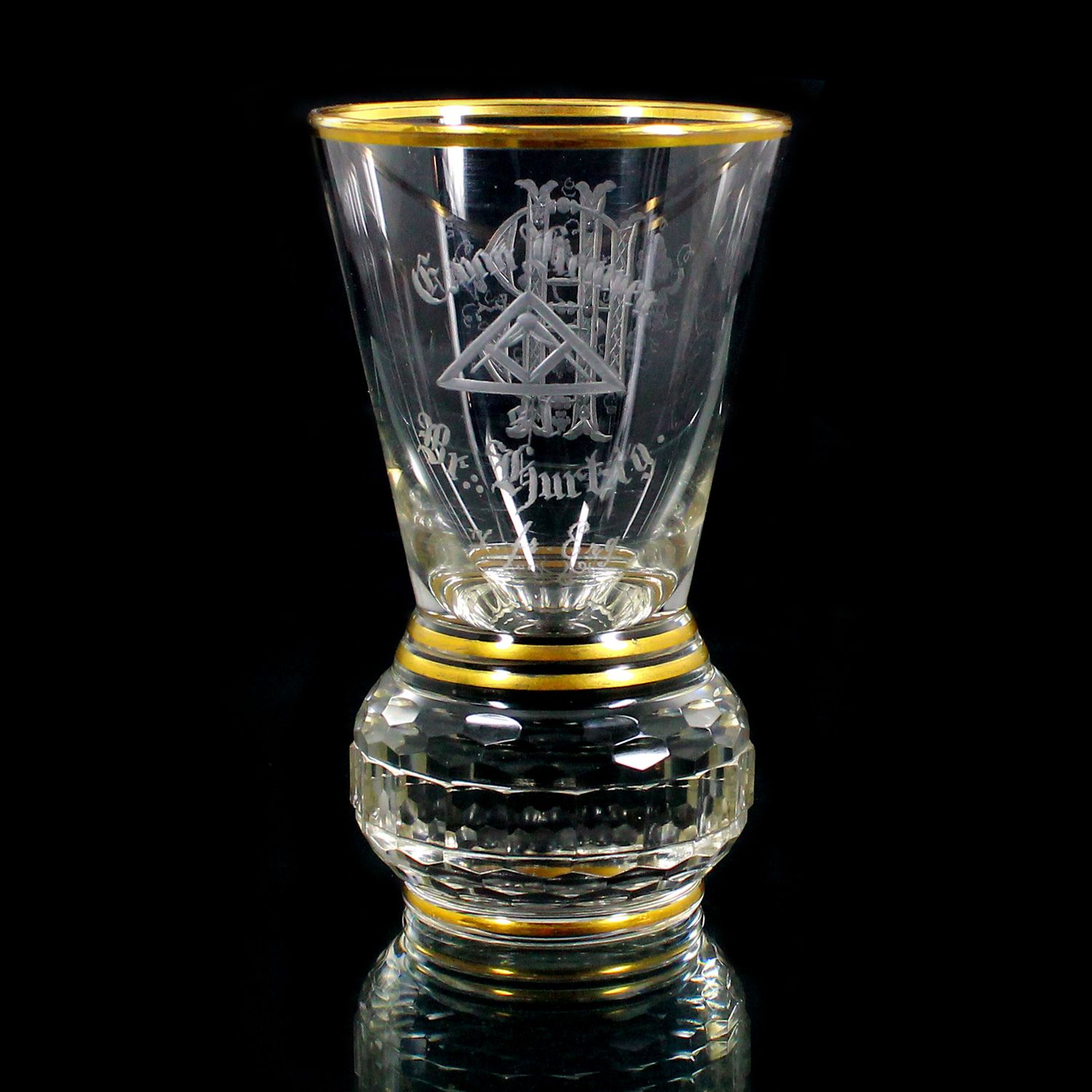 Lodge glass with brilliant cut, monogram HB, Josephinenhütte circa 1890-1900