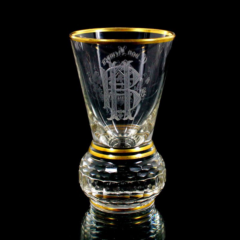 Lodge glass with brilliant cut, monogram HB, Josephinenhütte circa 1890-1900