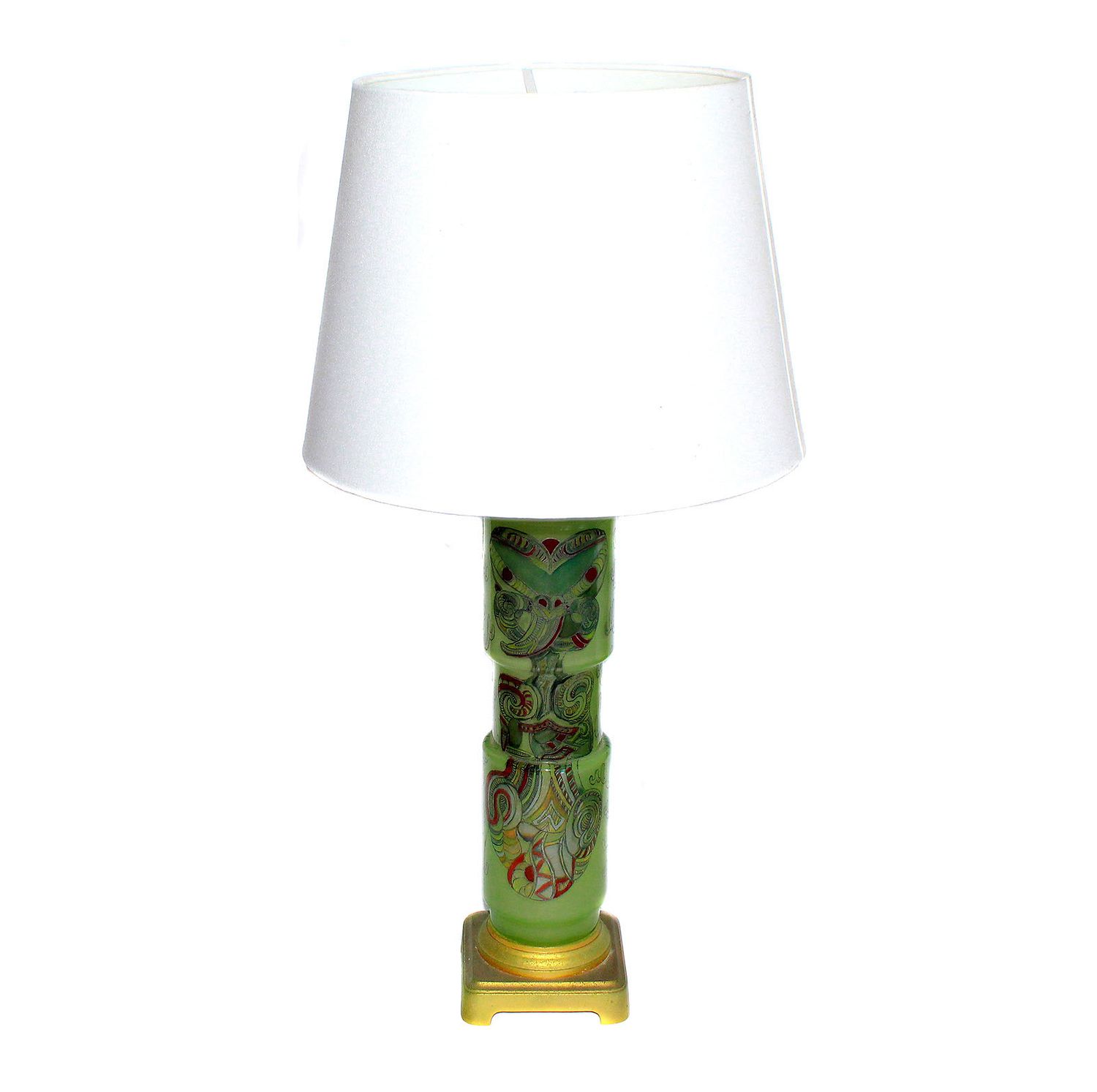 Murano lamp base with brass fittings, glass body with Maori motifs, around 1956