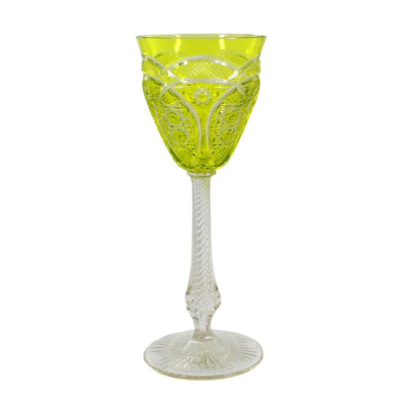 Stem glass with air spiral and greenish-yellow overlay, Josephinenhütte circa 1910-20