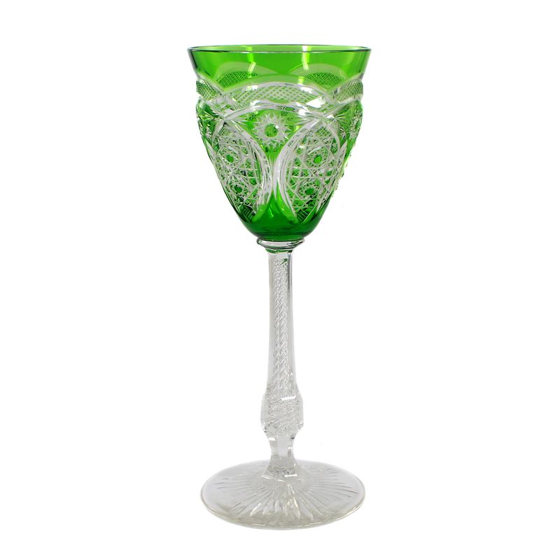 Stem glass with air spiral and green overlay, Josephinenhütte circa 1910-20