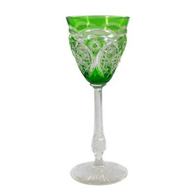 Stängelglas mit Luftspirale und grünen Überfang, Josephinenhütte um 1910-20