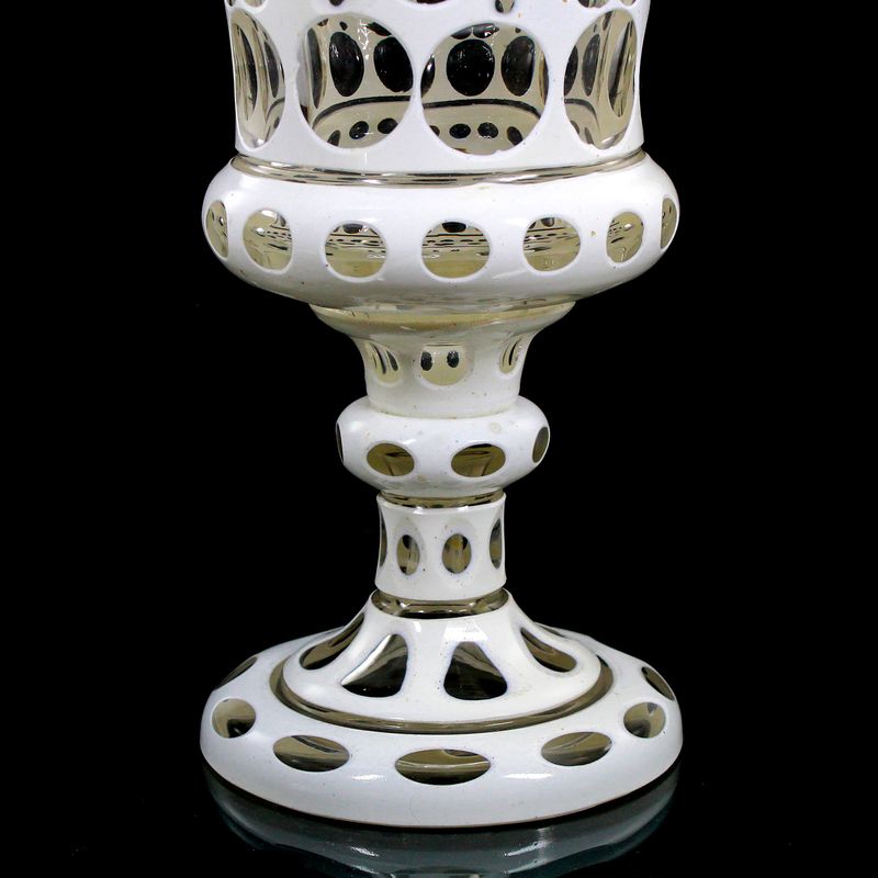 Covered goblet with tin enamel overlay and cut-through ornamentation, Bohemia, circa 1840