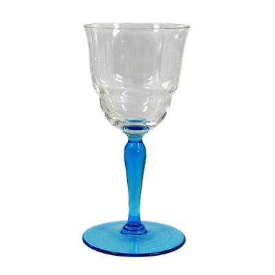 Four Madeira glasses with optically ribbed bowls and colored stems, circa 1910-20