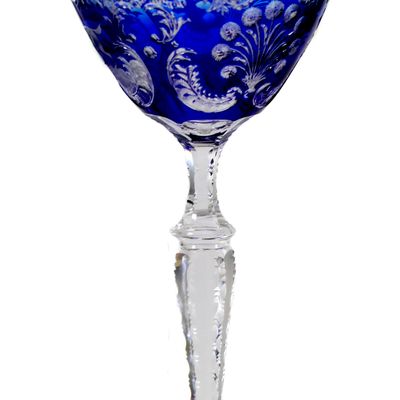 Seltenes und hohes Stängelglas mit jadlichen Schliffdekor, Josephinenhütte, A. Pfohl