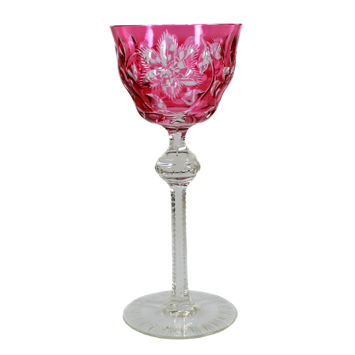 Overlaid Roman cup with rose-colored bowl, designed by S. Haertel, Josephinenhütte around 1920
