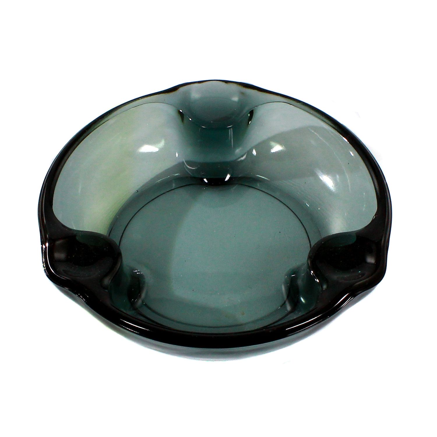 Ashtray made of tourmaline-colored glass, WMF, designed by Wilhelm Wagenfeld, 1950s