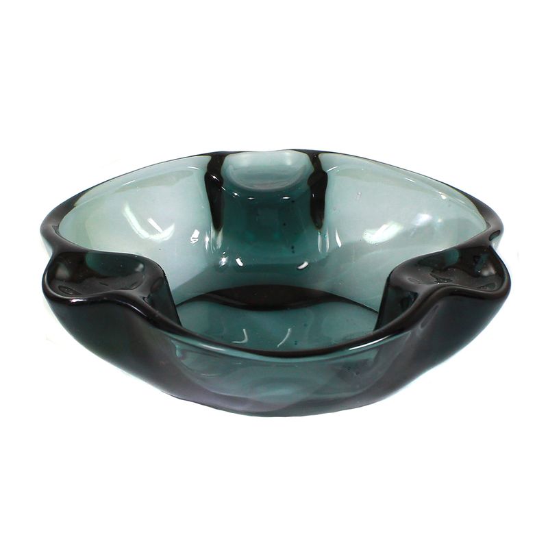 Ashtray made of tourmaline-colored glass, WMF, designed by Wilhelm Wagenfeld, 1950s