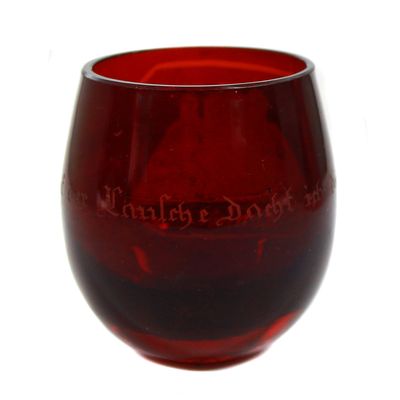 Tummler aus rubinroten Glas mit gravierte Ansicht von der Lausche