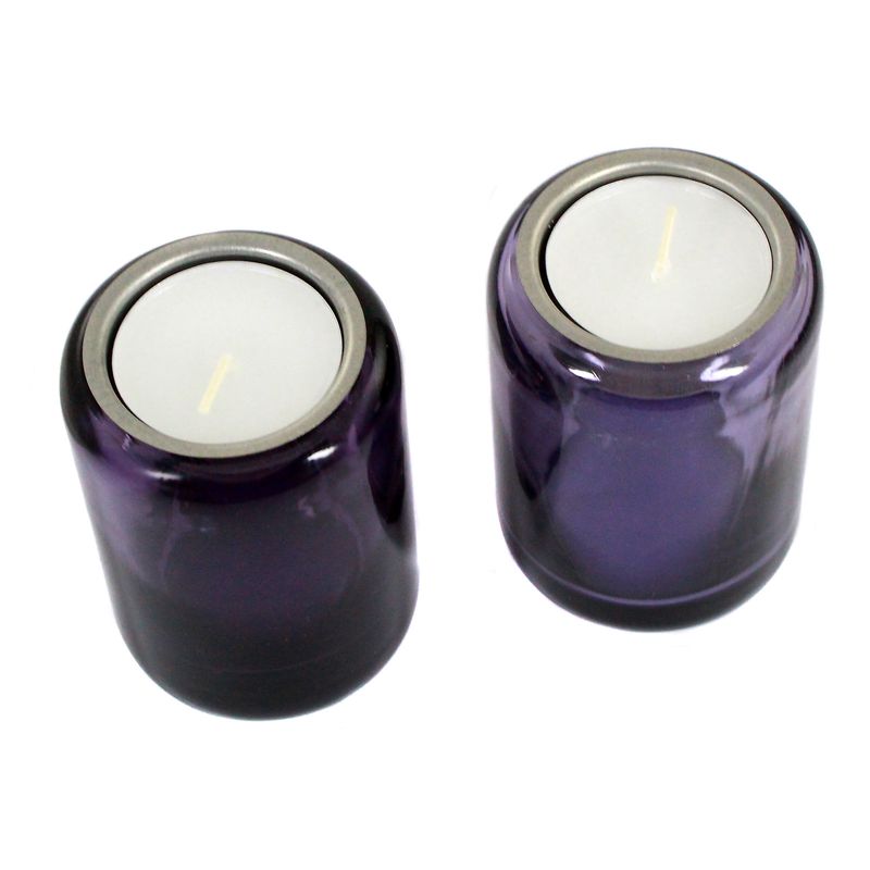 Pair of purple glass tealight holders with metal insert, Vetreria Cenedese