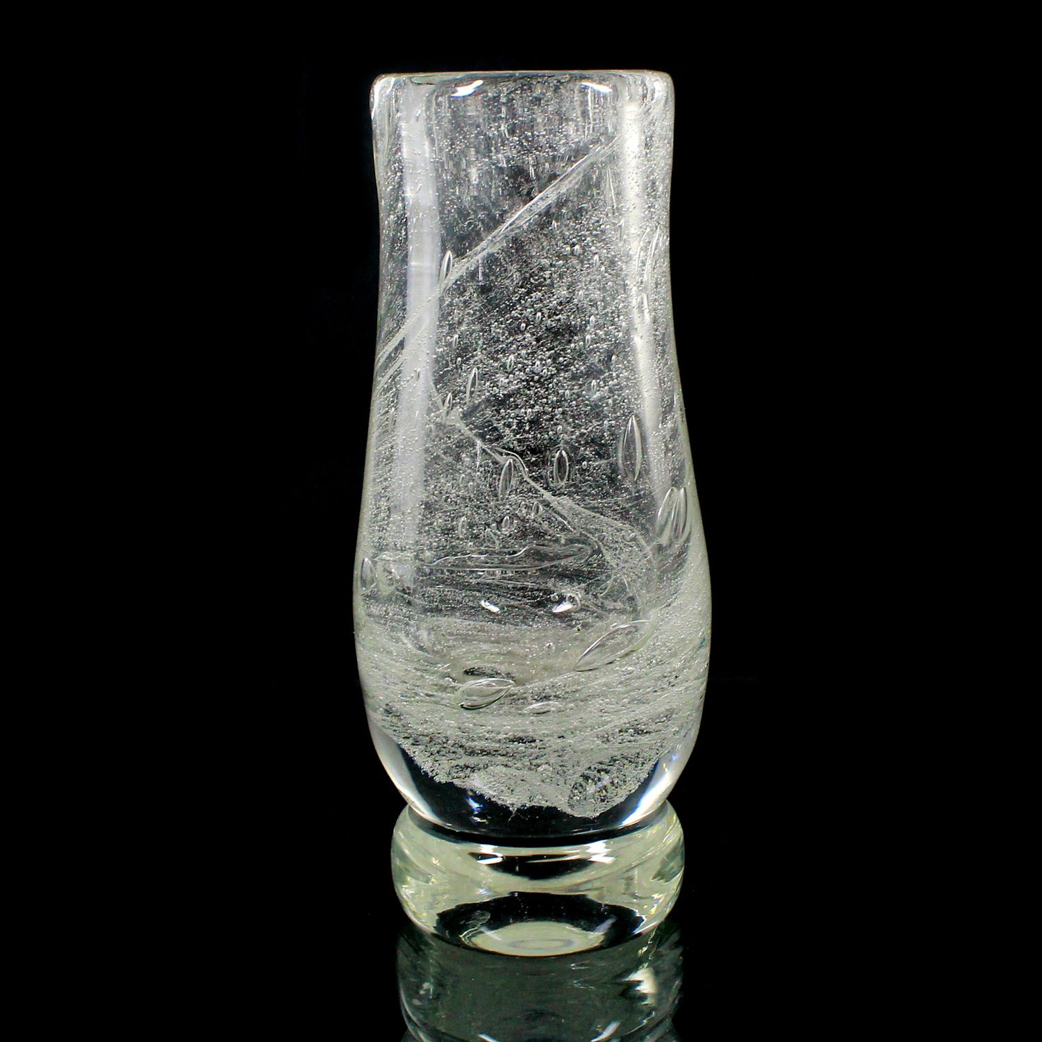 Vase made of colorless, thick-walled glass with air bubble decoration, circa 1980-90.