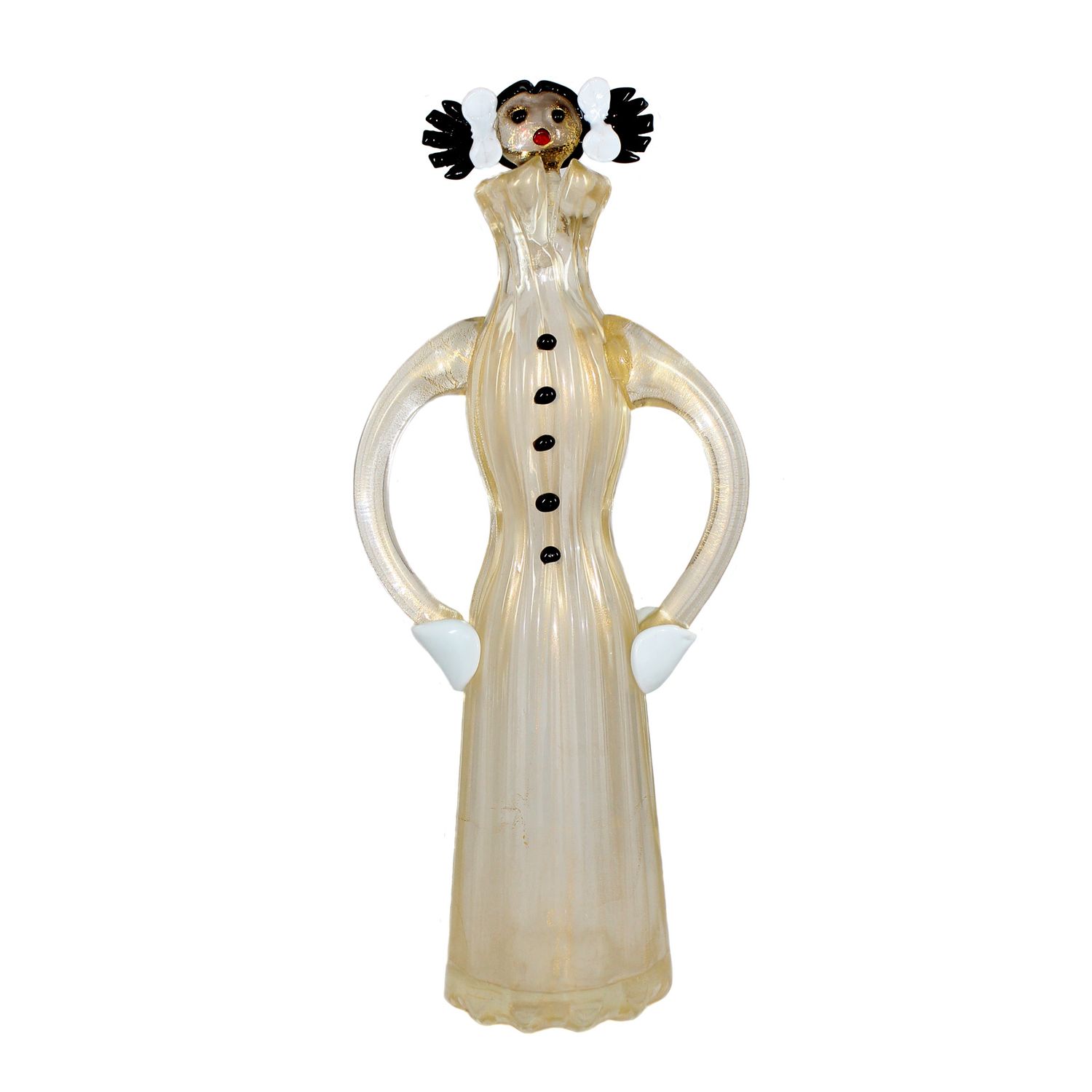 Figurative carafe with stopper and gold glitter inclusions, A.Ve.M. design by Anzolo Fuga, circa 1956