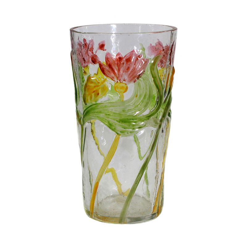 Gobelet Art nouveau en verre incolore orné d'anémones en relief