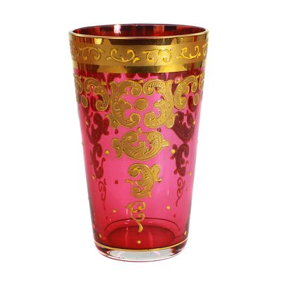 1. von 6. Sektbecher mit rosalin Unterfang und Goldmalerei, wohl Moser in Karlsbad