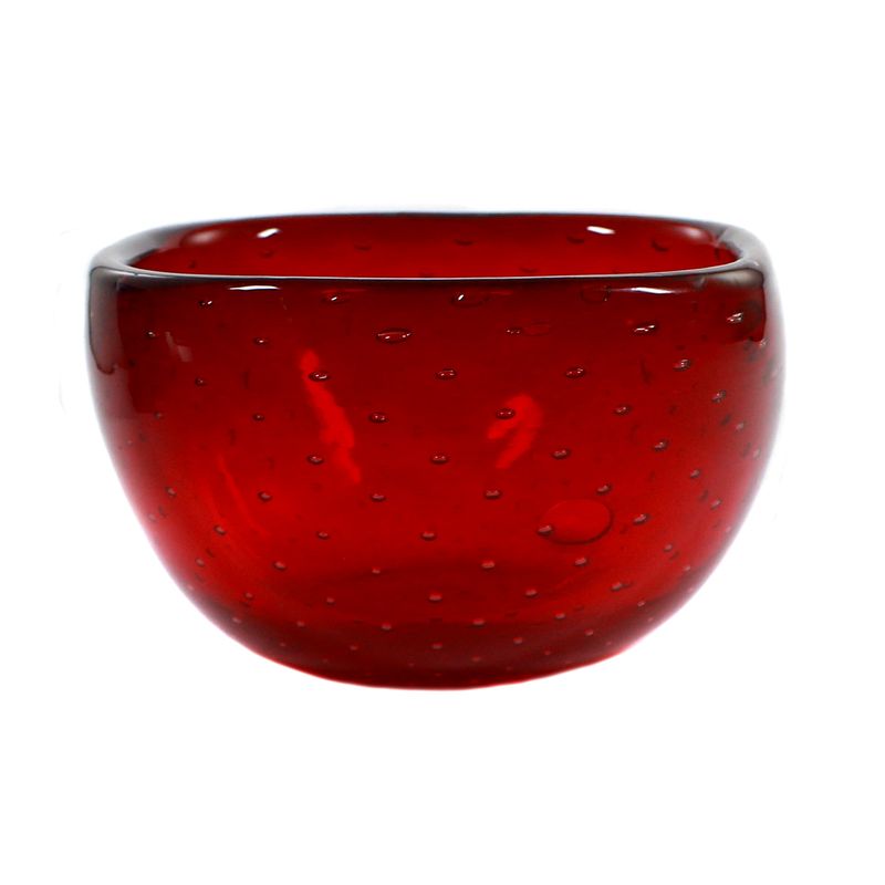 Red bowl with symmetrically inserted air bubbles, Venini Murano 1947-66