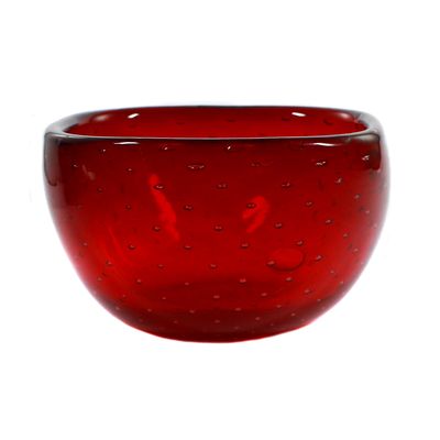 Rote Schale mit symetrisch eingestochenen Luftblasen, Venini Murano 1947-66