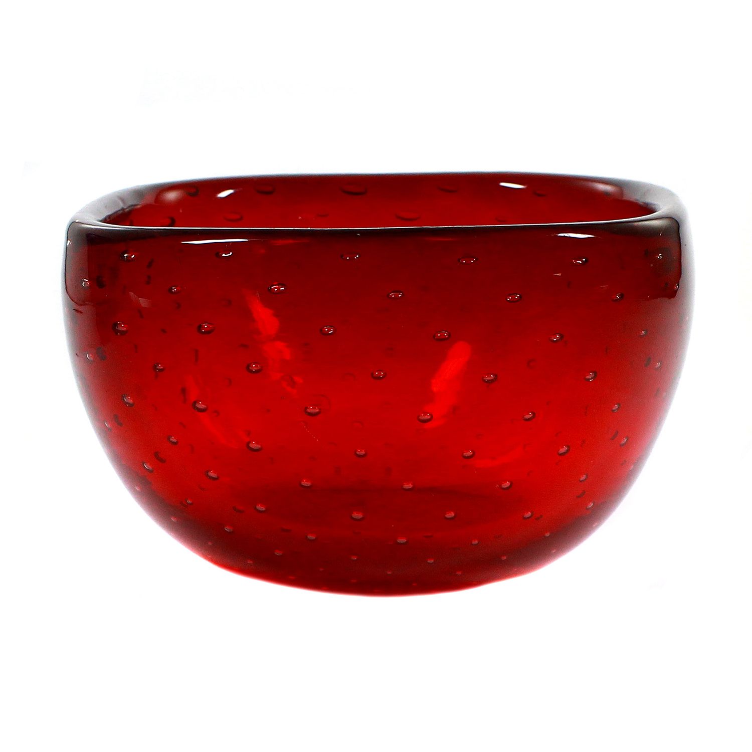 Red bowl with symmetrically inserted air bubbles, Venini Murano 1947-66