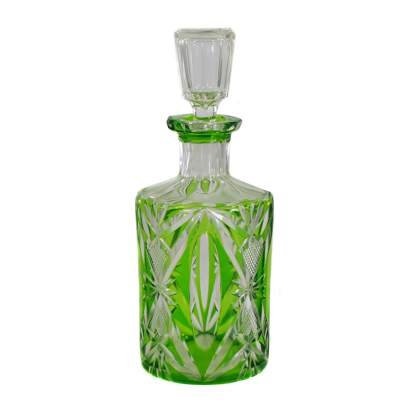 Perfume bottle with stopper and green overlay, Carl Hosch, Haida, circa 1912-15