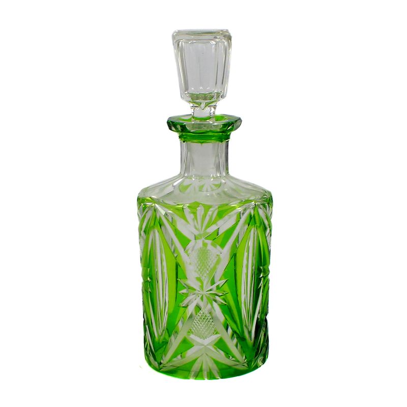 Perfume bottle with stopper and green overlay, Carl Hosch, Haida, circa 1912-15