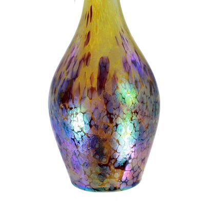 Grosse Vase aus opakgelben Glas mit violetten Kröselaufschmelzungen, Fritz Heckert