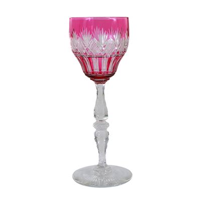 Stängelglas mit magenta farbenen Überfang &amp; Zierschliffdekor, Saint Louis um 1903-05
