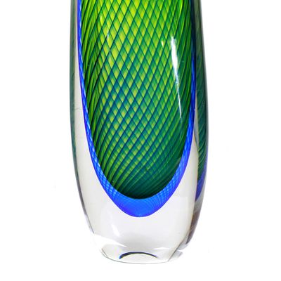 Hohe Vase mit eingeschlossenen blauen Spiralfäden, Kosta, Vicke Lindstrand um 1958-59