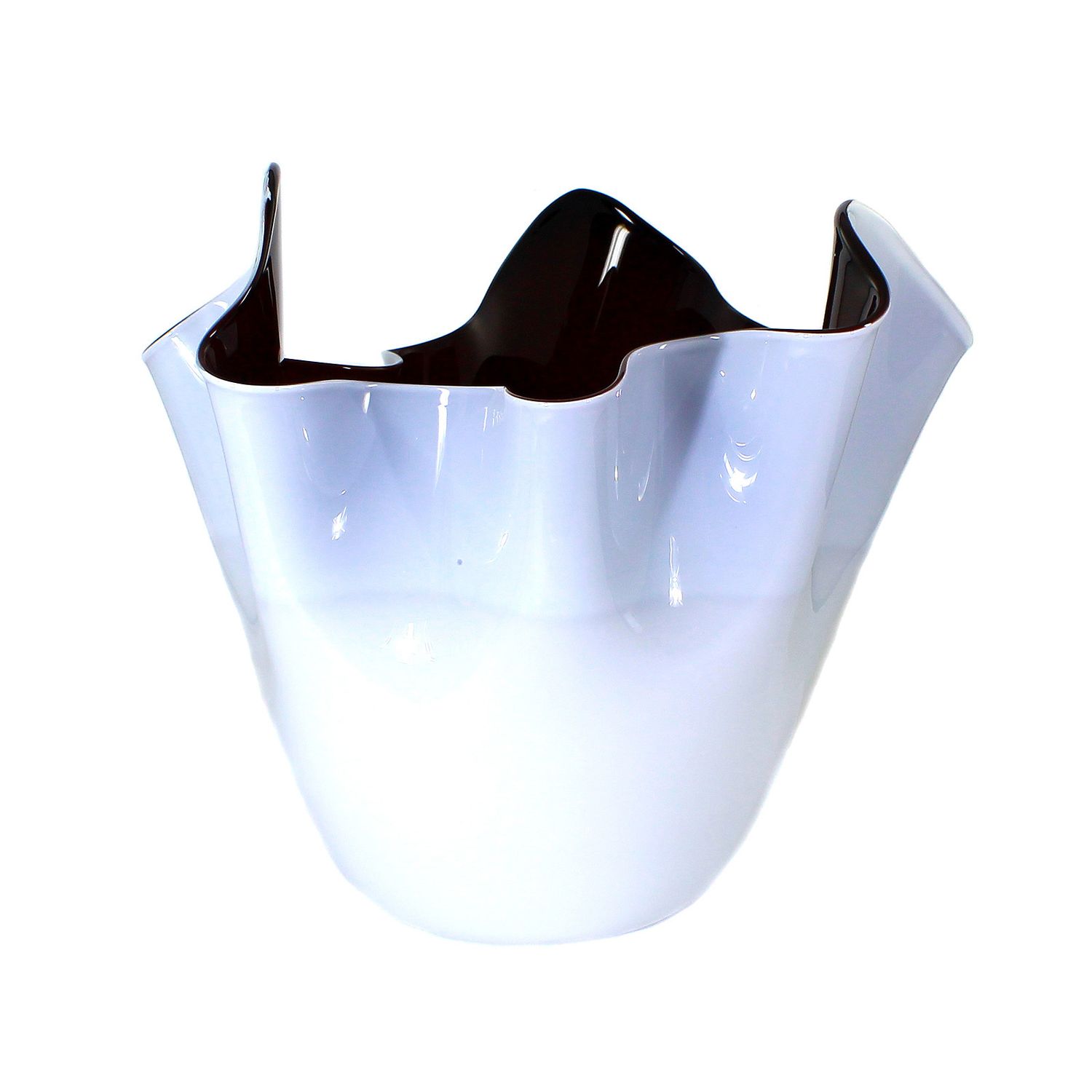 Fazzoletto made of opaque white glass with a purple inner catch, signed Venini Italia, circa 1970