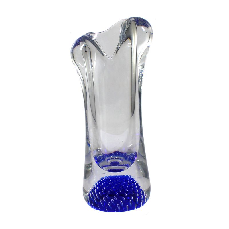 Vase with dark blue base and air bubbles, signed Webb, England.