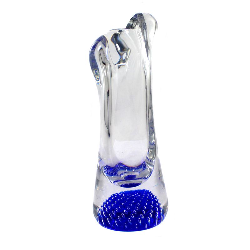Vase with dark blue base and air bubbles, signed Webb, England.