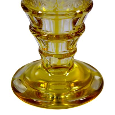 Deckelpokal mit Gelbbeize und Schliff-Dekor, signiert Oertel, Haida um 1915