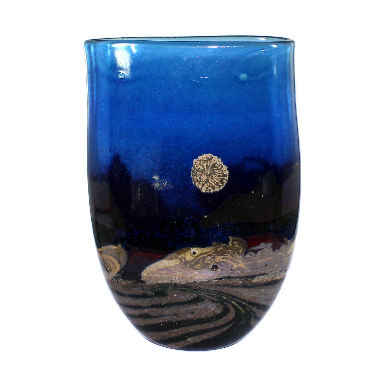 Large vase with metal oxide coatings, signed Jack Ink, Landscape series