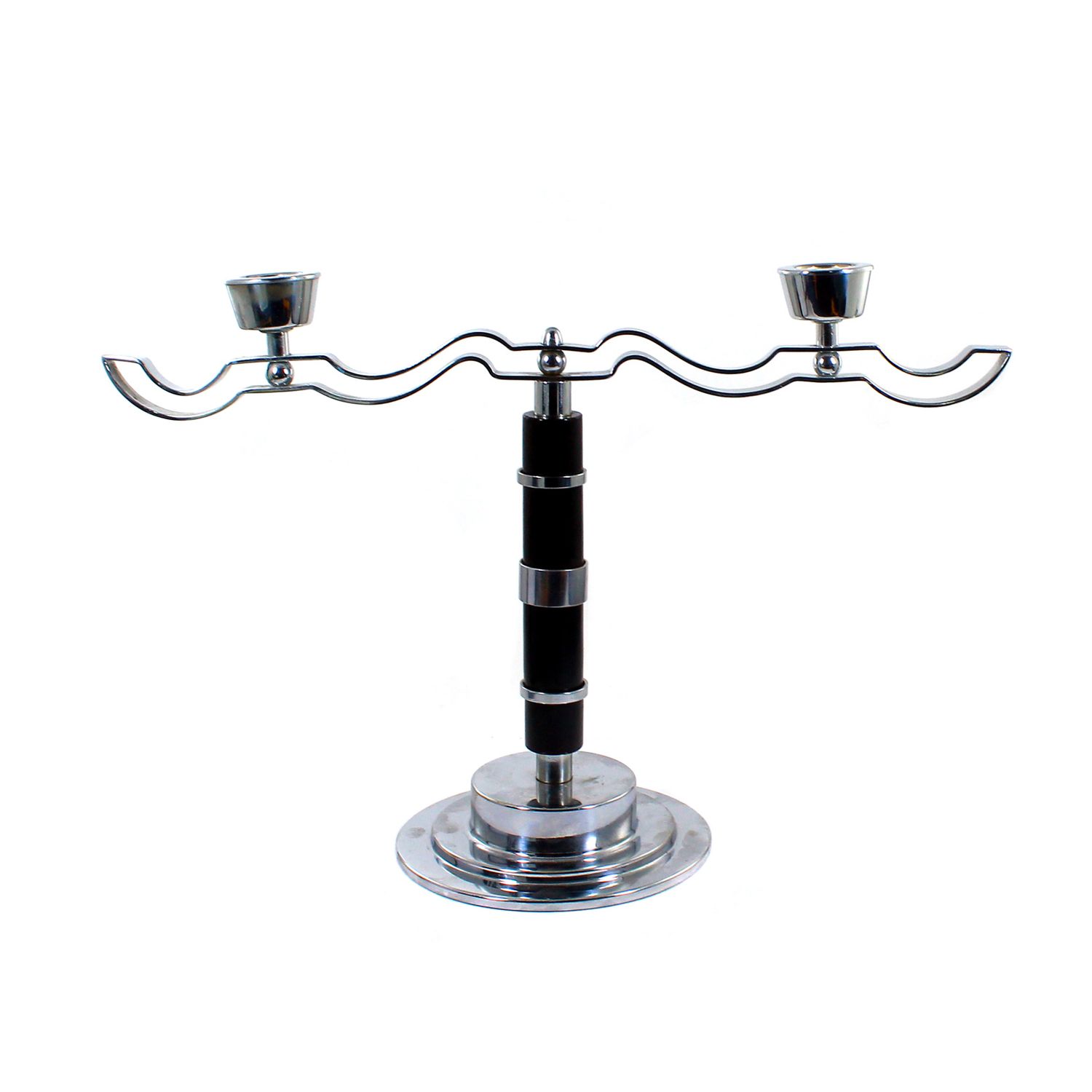 Rare double-burner candlestick made of chrome-plated metal, WMF circa 1910